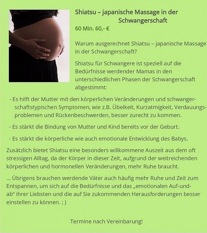 Shonishin- und Shiatsubehandlungen - auch für Schwangere.