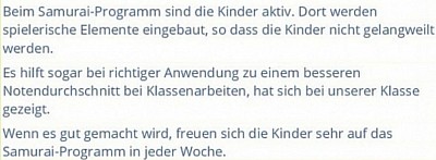 Feedback Alexander, 13.- Samurai-Programm. 2019 (Teilnahme 2014).