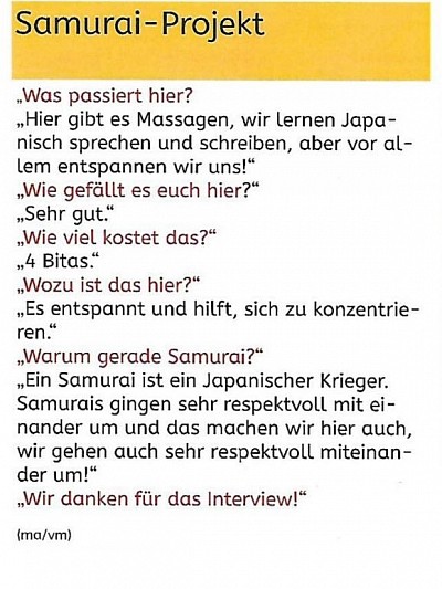 Feedback Art. Grundschule Bierstadt. Samurai-Program. Aug.-Sept. 2016.