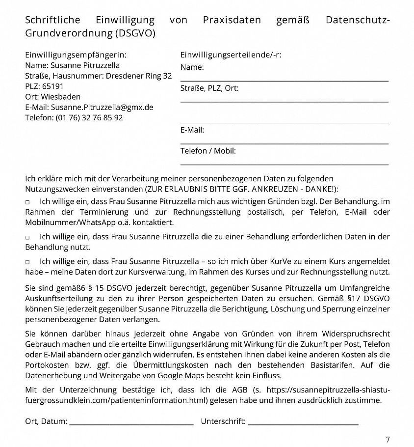 Formular Datenschutz.