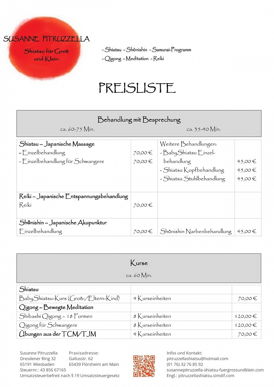 Preisliste - Susanne Pitruzzella - Shiatsu für Groß und Klein.