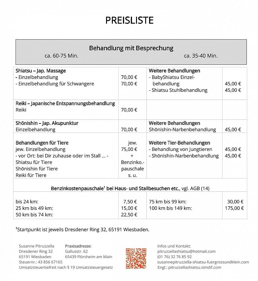 Preisliste* - Susanne Pitruzzella - Shiatsu für Groß und Klein.